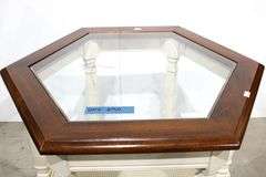 Hexagonal Glass Top Painted Accent Side Tables - Pair - 27 x 23 x 20 each