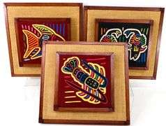 Vintage Mola Handwork Textile Indigenous Guna (Kuna) Art from Panama - 12 x 13 each