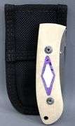 Dozier , Arkansas made custom folding knife ,  D2 marked blade with Bone scales with inlayed fossil coral ? , circa 2002