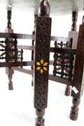 Moroccan Tray Table - Chinoiserie Wood Base with Handcrafted Metal Art Tray
