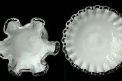 Fenton Glass - Silver Crest Ruffled Edge Milk Glass Art Glass Basket, Vases, and More