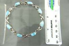Sterling Silver Bracelet with Larimar stations, 8"