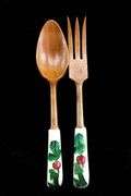 Divided Serving Dish / Wooden Salad Serving Ware Made in Italy &  Olfaire Green Leaf Spoon Rest Made in Portugal.