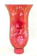 Antique Cranberry Cut to Clear Bohemian Glass Buffet Lamp - 16 x 7