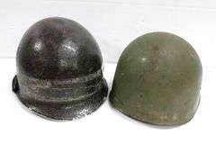 Antique World War II / Korean War Eras Steel Metal Military Combat Helmets - Believed to be