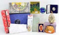 Chinoiserie Mother of Pearl Hinged 2-Part Box Jewelry Organizer, Cloisonné Egg Ornament, Trinket Boxes, Kiss Closure Vintage Coin Bag, and More