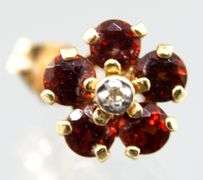14 KT Gold Earrings and backs, set with red Tourmaline.     (1.35 gm t.wt)