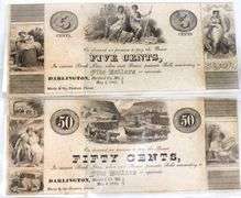 1841 United States Bank Notes. 50 Cents and 5 Cents. Darlington, Maryland.