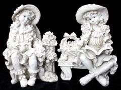 Girls with Flowers on a Bench Composition Figurines - Pair - Approx. 17 x 10 x 9 each