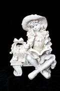 Girls with Flowers on a Bench Composition Figurines - Pair - Approx. 17 x 10 x 9 each