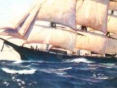 "Tall Ship' print, framed 18" x 24"