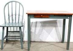 Farm Table Desk with Drawer & Pullout (32 x 18 x 28) - and - Complimenting Spindle Back Chair