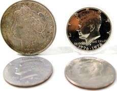 1921 "P" Morgan Silver Dollar , two kennedy half dollars and a washington bicentenial quarter , 4 items