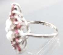 Garnet (tested), Genuine Pearl, and Sterling Silver Ring, size 6.