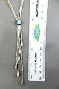 Liquid Silver lariat Necklace threaded with Turquoise, adjustable.