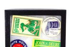 Vintage Advertising Pocket Mirrors in Shadow Box Display - "John Deere" and "Dr. Pepper" and "White House Coffee" and More