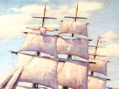 "Tall Ship' print, framed 18" x 24"