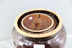 Vintage Stoneware Milk Crock with Lid