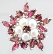 Garnet (tested), Genuine Pearl, and Sterling Silver Ring, size 6.