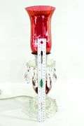 Antique Cranberry Cut to Clear Bohemian Glass Buffet Lamp - 16 x 7