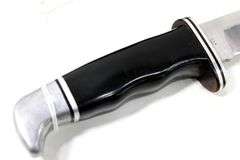Buck Model 120 fixed blade hunting knife with leather scabbard , Appears to have never been used or resharpened