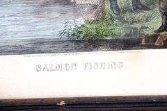 "Salmon Fishing" vintage Currier & Ives print, framed 14" x 16"
