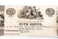 1841 United States Bank Notes. 50 Cents and 5 Cents. Darlington, Maryland.