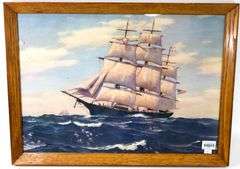 "Tall Ship' print, framed 18" x 24"