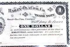 1900's Hailey Ola Coal Company Indian Territory Notes.  5 Cents & $1.