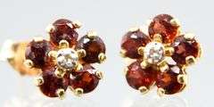 14 KT Gold Earrings and backs, set with red Tourmaline.     (1.35 gm t.wt)