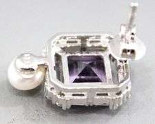 Amethyst (tested), Genuine Pearl, and Sterling Silver Earrings.