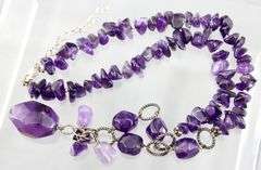 Rough cut Amethyst (tested) and  Sterling Silver Necklace, adjustable.