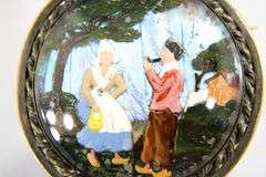 Vintage morpho butterfly Brooch, hand painted Dutch scene, 1920s