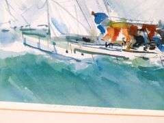 Anna Simons "The Racing Yacht" limited edition signed print  95/200, framed 17" x 27"