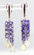 Tanzanite (tested), Opal,  and Sterling Silver Earrings.