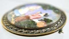 Vintage morpho butterfly Brooch, hand painted Dutch scene, 1920s