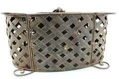 Elephant Figural Accent Open Weave Metal Art Chest / Table Basket