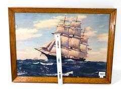"Tall Ship' print, framed 18" x 24"