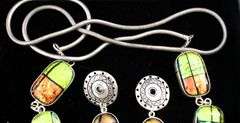 Barbie Koncher Signed Sterling Silver 'Popsicle" Dichroic Glass Necklace with a $400 Tag, and  Matching Earrings.  One in need of a Post.
