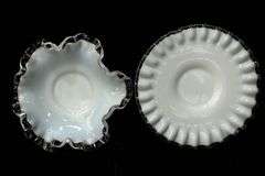 Fenton Glass - Silver Crest Ruffled Edge Milk Glass Art Glass Basket, Vases, and More