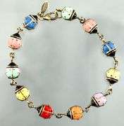 Sterling Silver and 14 KTGF Bracelet of enameled double sided lady bugs, 7"