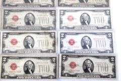 1928 Red Seal $2 United States Notes. Mixed Series.  Marked 'Low Grade Circulated'. 20 items