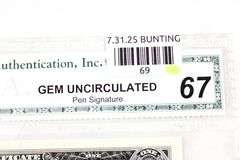 1957 Silver Certificated Signed by the Treasurer.  CGA Gem Uncirculated 67