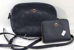 Coach Signature Leather Mini Camera Bag and Small Pebble Leather Wallet