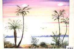 Original watercolor tropical scene, framed 17" x 21"