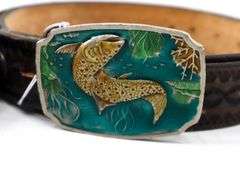 Rainbow Trout Pewter Metal & Blue Enamel Vintage Belt Buckle with Belt - and - Kenneth Cole Reaction Buckel with Belt - and - More