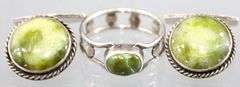 Irish Connemara Marble and Sterling Silver Ring, Size 8, and Matching Cufflinks.