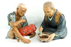 Antique Japanese Hakata Urasaki Clay Dolls - and - Vintage Chokin "Okinawa" (Japan) Souvenir - and - Oriental Chinoiserie Trinket Boxes and More