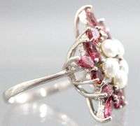 Garnet (tested), Genuine Pearl, and Sterling Silver Ring, size 6.