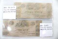 1841 United States Bank Notes. 50 Cents and 5 Cents. Darlington, Maryland.